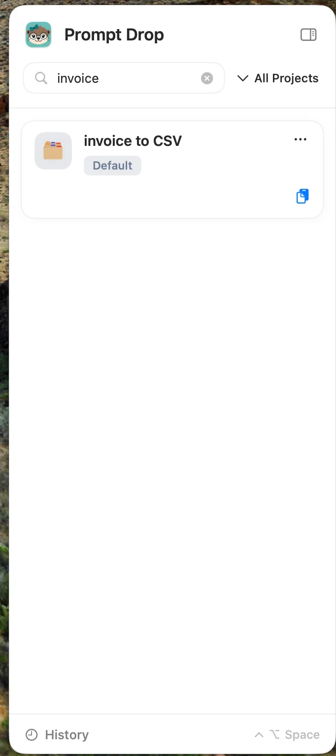 Sidebar screen in the OtterPrompt app